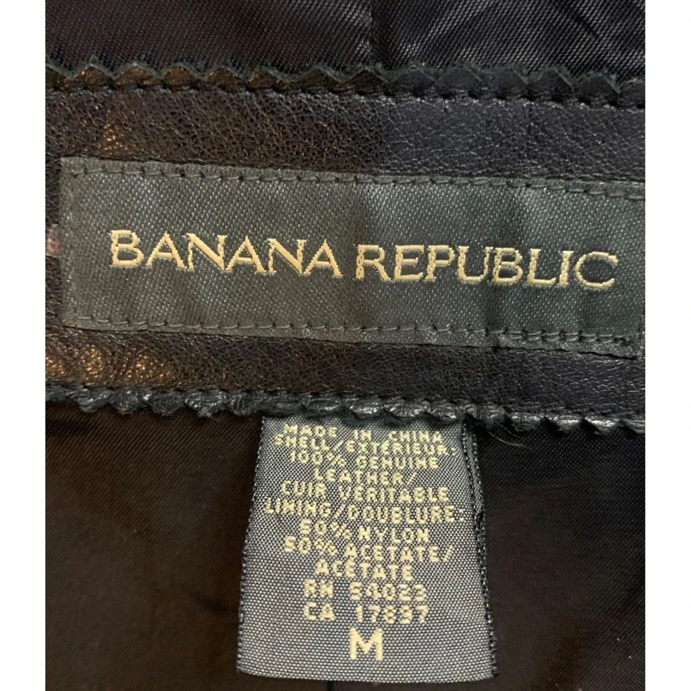 Y2K Banana Republic Black Leather Jacket Women's Size M Button Front Collar - Picture 3 of 8